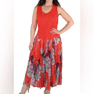 KAKTUS Red and Blue Floral Bubble Dress with Dart Bodice - Size 2X